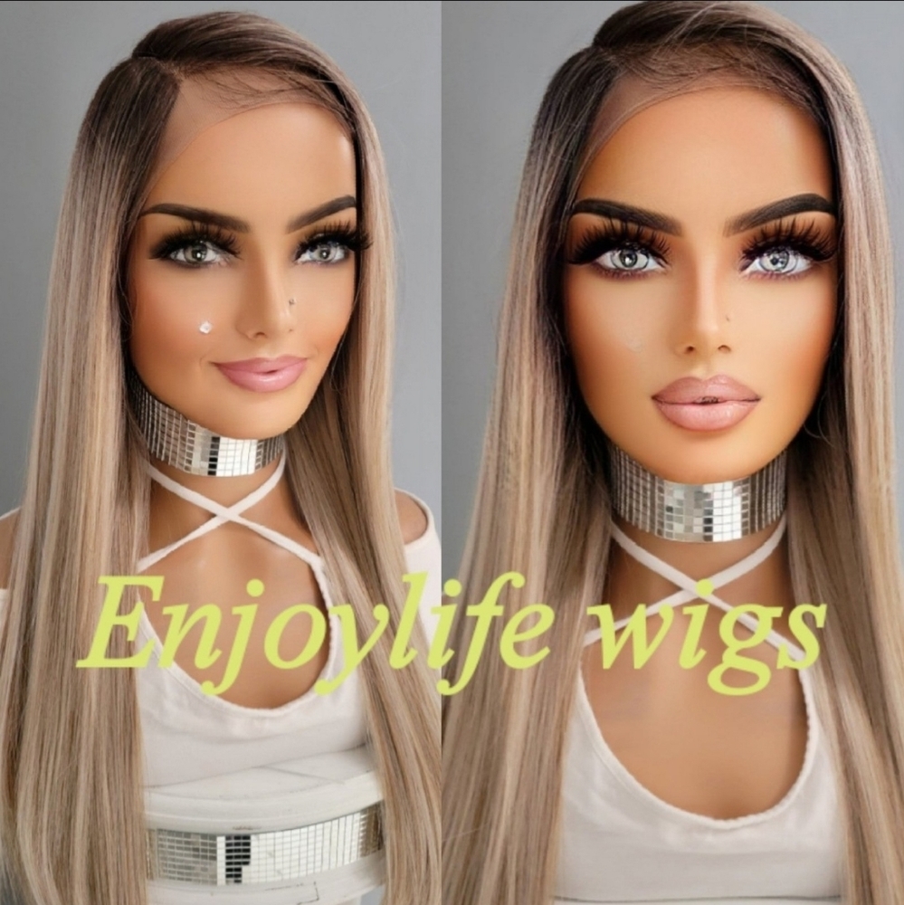 Celebrity Wowfactor Balayage Brown root ash blonde straight h.d lace front wig